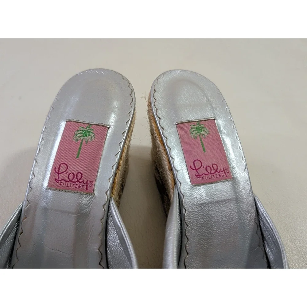 Lilly Pulitzer Wedge‎ Sandal Womens 9 Silver Espadrille Preppy Feminine Resort